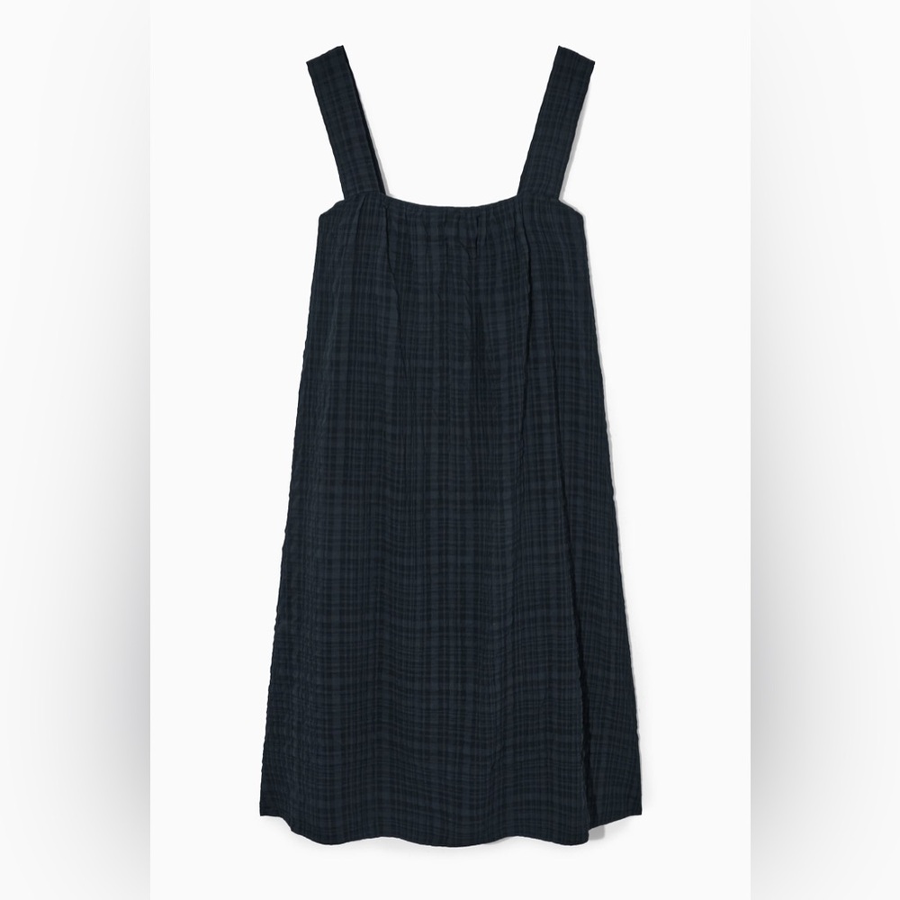 COS Checked Plaid Seersucker Mini Dress in Black. Size Small.